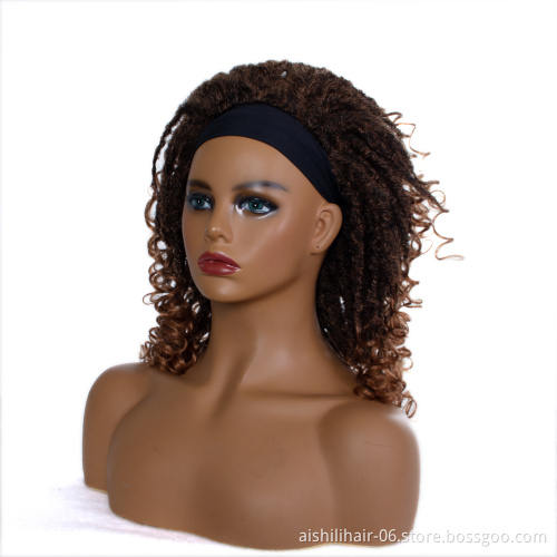 Headband wigs synthetic ombre brown heat resistant  fiber afro twist curly synthetic hair wigs for black women